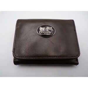 COACH Brown Leather Tri-Fold Wallet Horse and Carriage Logo